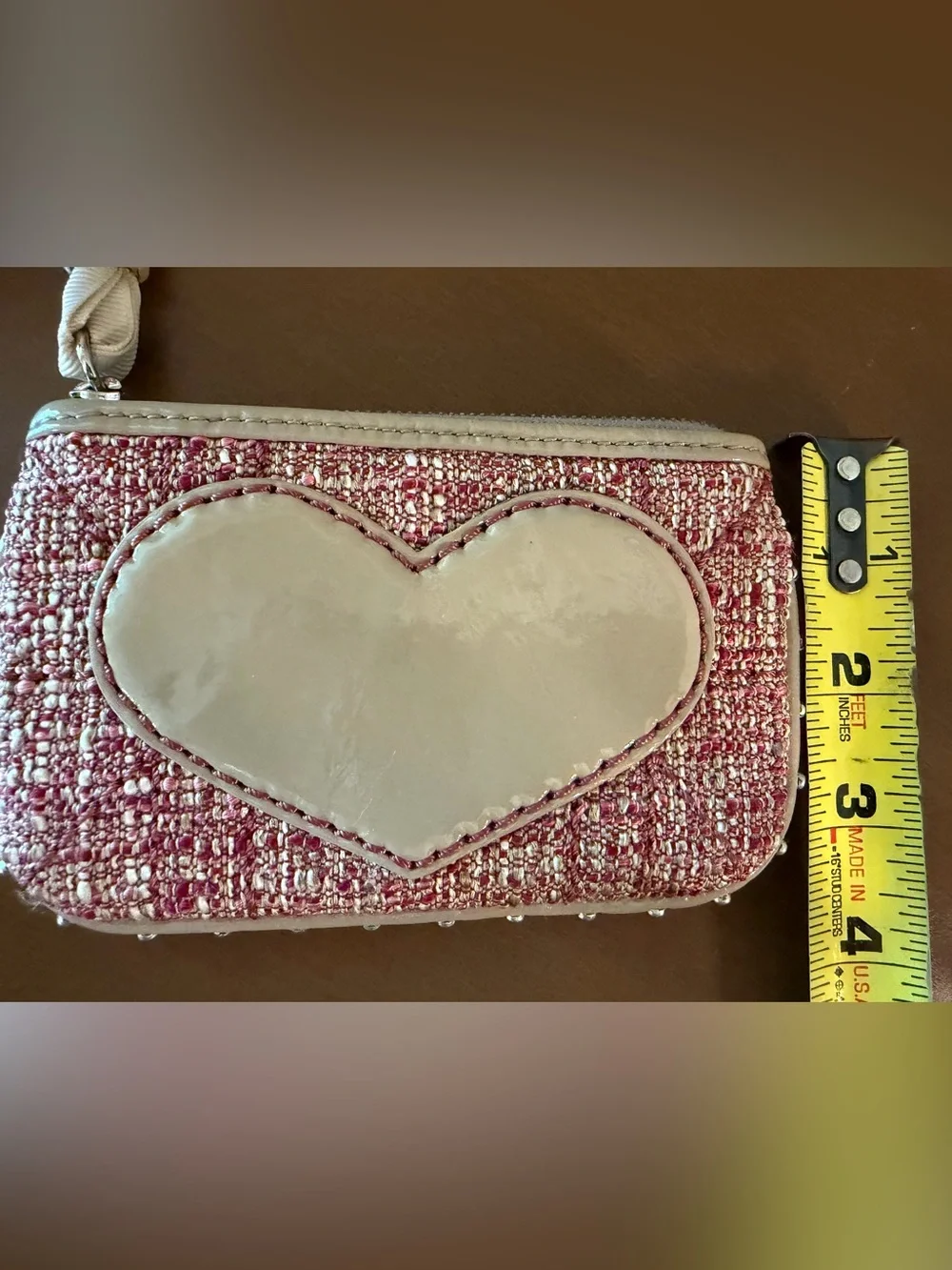Brighton Pink Tweed Heart Wristlet Pouch